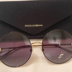 Dolce & Gabbana Round Sunglasses with Purple Gradient Lenses and Gold Frame